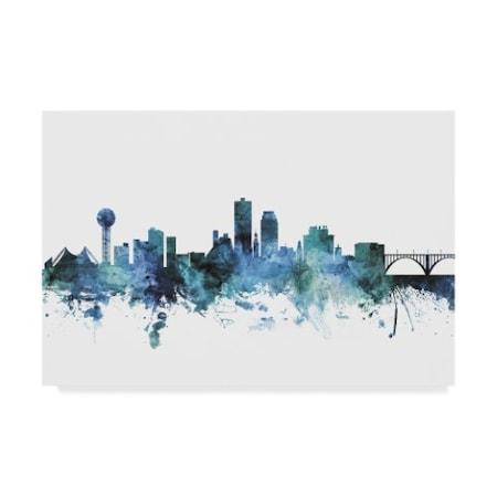 Michael Tompsett 'Knoxville Tennessee Blue Teal Skyline' Canvas Art,12x19